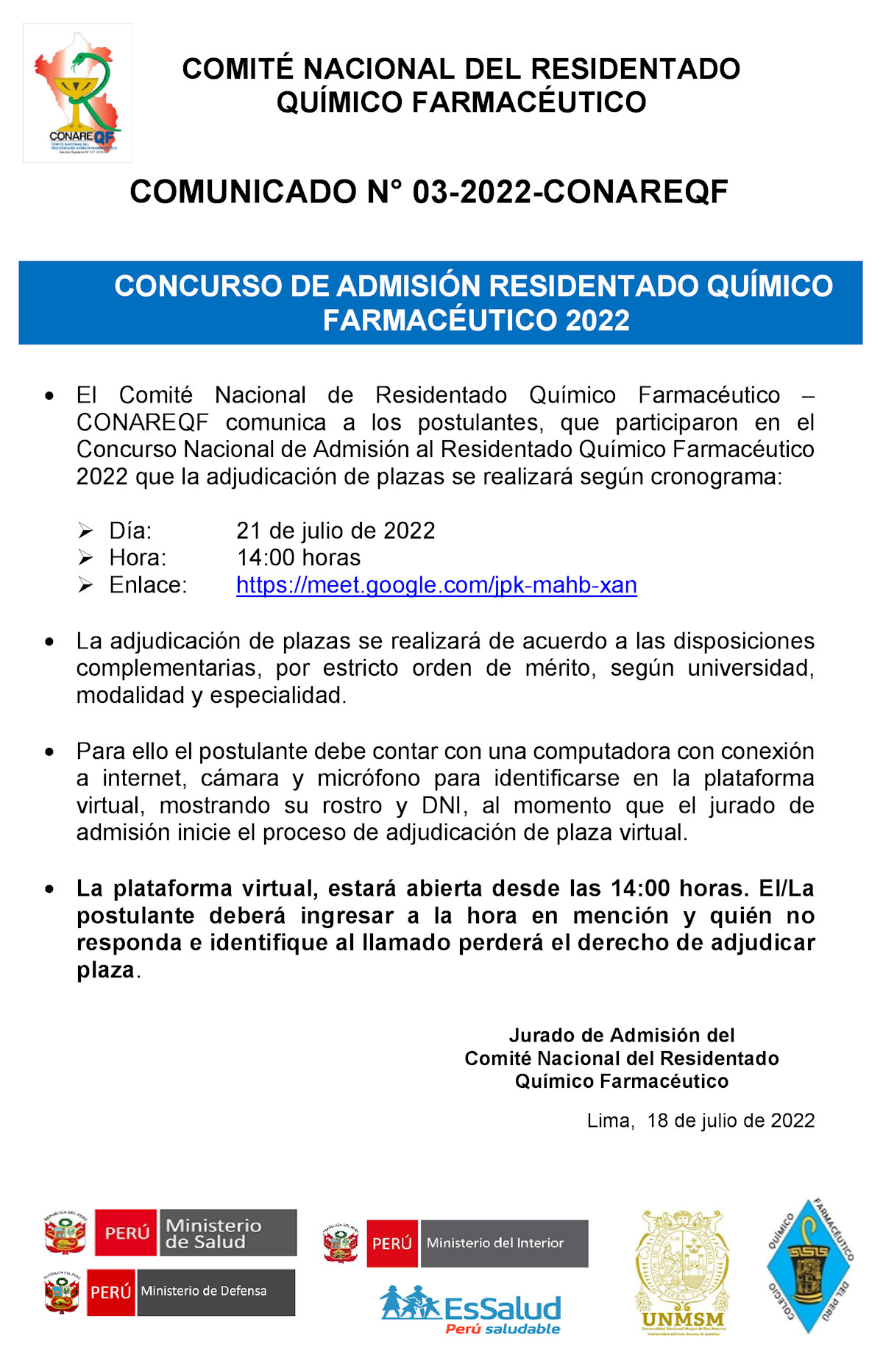 COMITE NACIONAL DEL RESIDENTADO DE QUIMICO FARMACEUTICO - CONAREQF